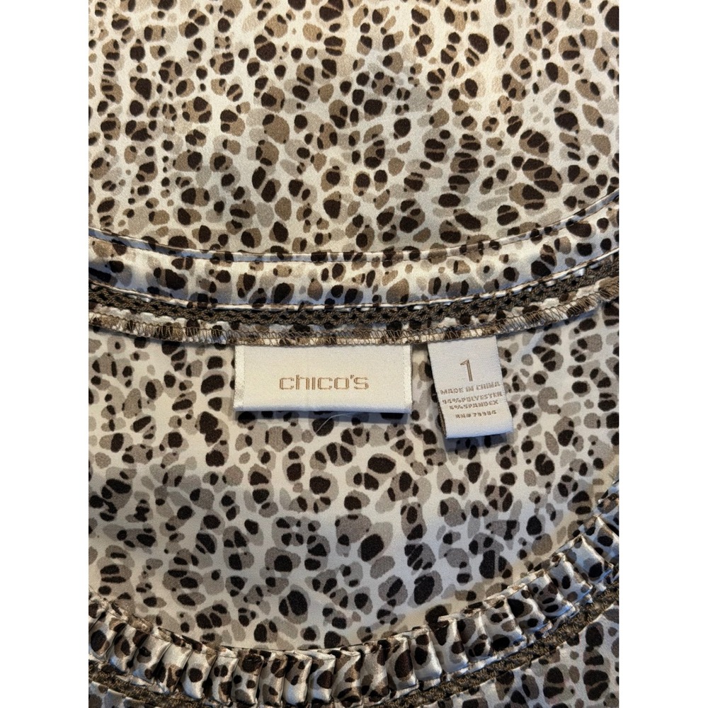 Chicos Cheetah Print Tank Top Brown Tan Chain Trim Sleeveless Size 1 (8/10) - Picture 3 of 4